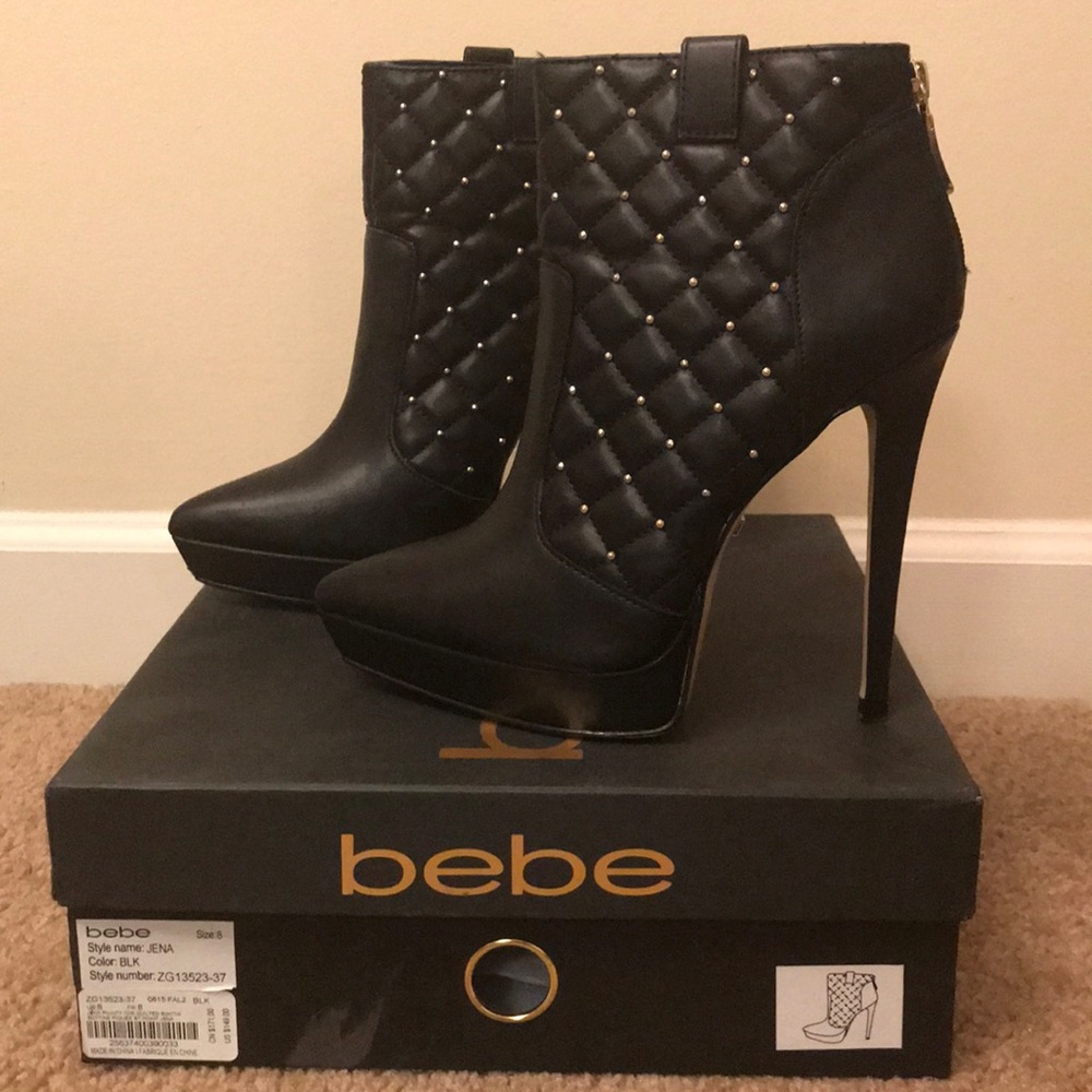 bebe black pointy toe quilted bootie
